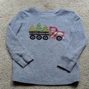 Christmas tree truck waffle knit long sleeve tee